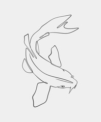 A simple, elegant line drawing of a koi fish, featuring minimalistic design elements and fluid curves on a white background.