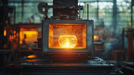 Molten Glass Orb Inside Industrial Furnace