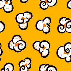 Popcorn pattern for packaging snacks. Popcorn fluffy flakes pattern. Popcorn Background pattern. doodle popcorn. popcorn seamless pattern background.	