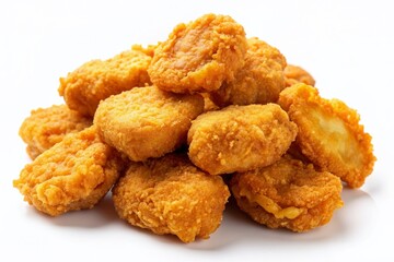 Crispy golden chicken nuggets arranged artfully on a clean white background in a PSD file, perfect for fast food graphic design and advertising projects.