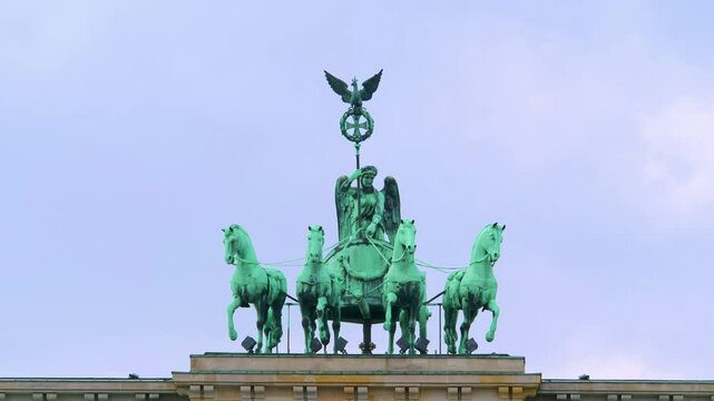Close-up of the Brandenburg Gate quadriga in Berlin, Germany in 4K resolution