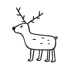 Reindeer. Simple doodle design. Outline illustration on white background.