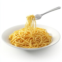 Noodles on a plate, fork, take noodles