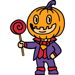 cute halloween pumpkin boy costume illustration for card website, application, printing, document, poster design, etc.