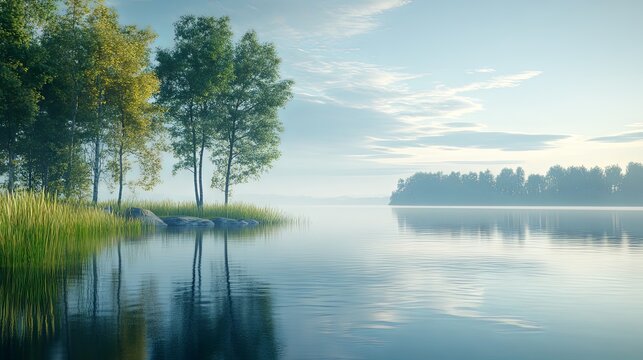 Calm lake scenery with a clear spot for text
