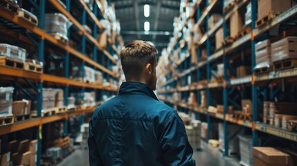 Fototapeta premium In their highly stocked factory, the warehouse manager is getting the goods ready for shipment.