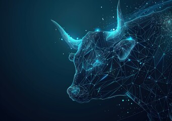 Abstract bull head illustration with glowing lines and dots.