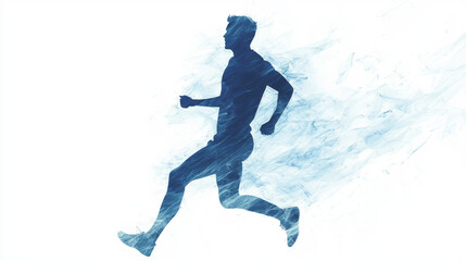 A single man is running, captured in a drawing against a clear background.