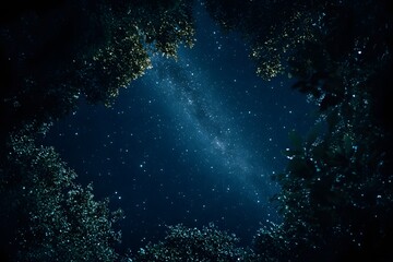 Obraz premium A dark night sky with stars and the Milky Way galaxy in view. 