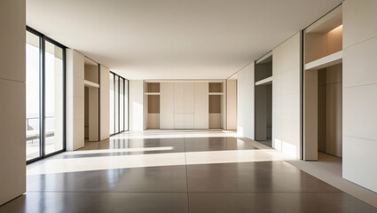 Obraz premium Classical empty room interior 3d render,The rooms have wooden floors and gray walls , window looking out to the nature view.