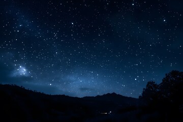 A dark night sky with stars and the Milky Way galaxy in view. 