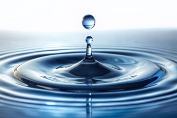 Water drop falling on the water on white background