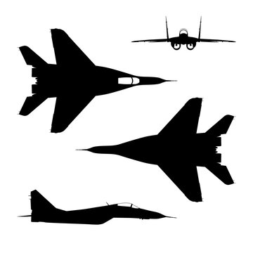 Vector illustration silhouette of the multirole Mikoyan MIG 29 isolated