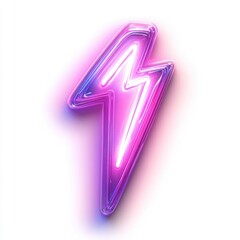 Neon Lightning Bolt: A vibrant pink and blue neon lightning bolt symbol, glowing with energy and dynamism against a white background. Perfect for concepts of power, speed, electricity, and digital ene