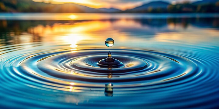 Serene water droplet creates gentle ripples on a calm lake surface, symbolizing the profound influence of individual actions on community well-being and harmony.