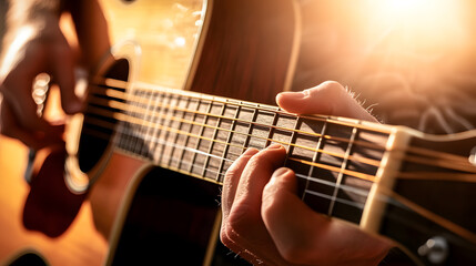 Obraz premium Hands Playing Acoustic Guitar