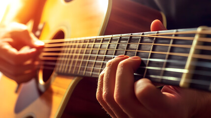 Obraz premium Hands Playing Acoustic Guitar
