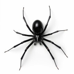 Spider, black widow with shiny body, long legs, realistic texture and details, isolated on a white background. 
