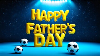 yellow inflatable letters father's Day on the background of soccer balls