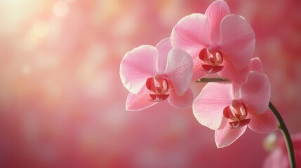 Beautiful pink orchid flowers blooming in spring sun