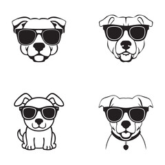 Dog wear a sunglass silhouette set black color vector illustration