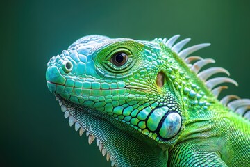 Obraz premium Green iguana posing on a tree branch in a tropical forest