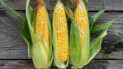 The Corn on Wooden Table