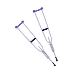 Icon of crutches. Medical tool in wound, sprain, fracture of leg. Walking sticks in injury. Assistance and support on disability. Healthcare. Flat isolated vector illustration on white background