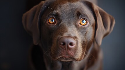 Chocolate labrador retriever dog staring with big brown eyes