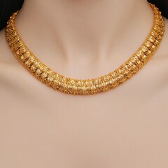pearl necklace on a mannequin golden chain statement necklace  closeup