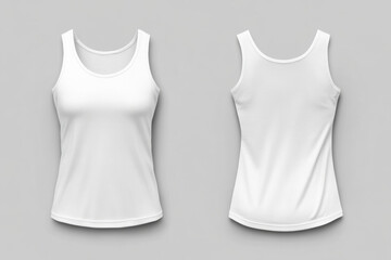 Women's tank top mockup. White blank tank top front and back views. female clothes wearing attractive apparel tank top models flattering template isolated on gray background perfect studio lighting
