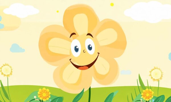 Smiling funny flower, drawn in cartoon style. Generative AI