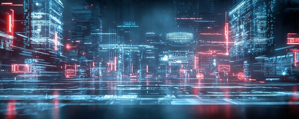 Obraz premium AI-controlled world, advanced society, futuristic city, holographic interfaces