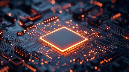 A processor unit that uses artificial intelligence. Powerful Quantum AI component on PCB motherboard with data transfers.