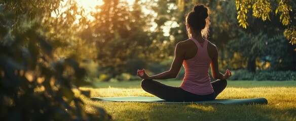 Fototapeta premium The Woman Practicing Yoga Outdoors