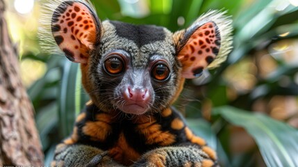 Obraz premium A small, furry animal with large, round eyes and distinctive markings on its ears. AI.