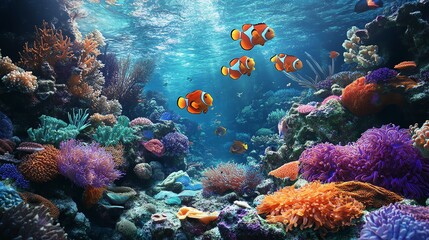 Obraz premium A vibrant underwater scene showcasing intricate coral reefs