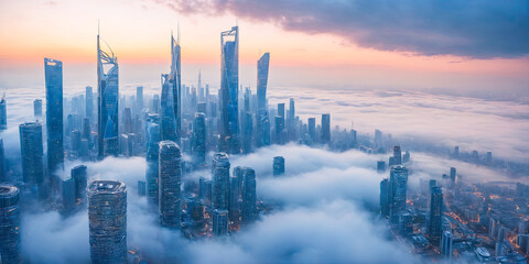 Fototapeta premium Cityscape above the Clouds.