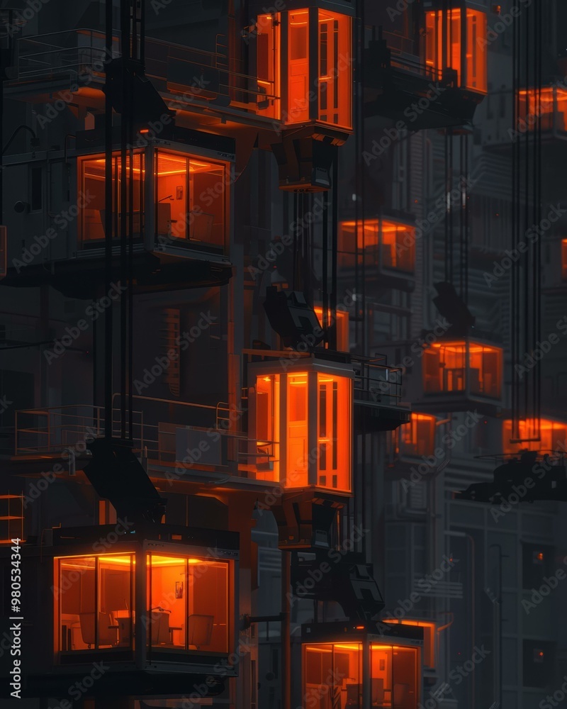 Canvas Prints A futuristic city with glowing windows in the night. AI.