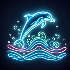 Fototapeta premium dolphin jumping out of water neon sign