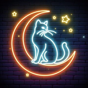 cat and moon neon sign