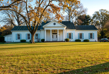 white and blue moden simple building