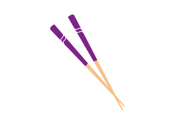 Chopsticks asian cutleries isolated icon.Isolated purple color vector bamboo sticks, Japanese restaurant utensil for grasping food. Bamboo Wooden Sticks for Sushi.