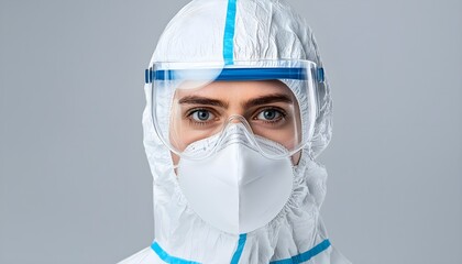 Fototapeta premium Healthcare worker wearing protective gear in a clinical setting, reflecting dedication to hygiene, medical care standards