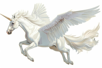 White pegasus flying against a white background, with no shadows or text.