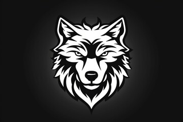 A white wolf head illustration on a black background.