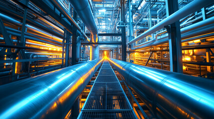 Fototapeta premium Industry pipeline transport petrochemical gas and oil processing furnace factory line