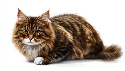 Realistic Tabby Cat Isolated on White Background