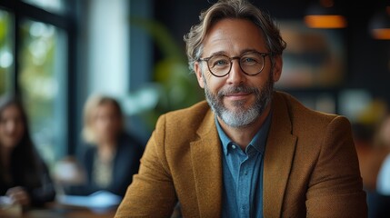 Obraz premium Confident Businessman Smiling in Office Meeting