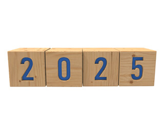 2025 year wooden block blue